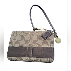 Coach Signature Khaki/Mahogany Brown Canvas Wristlet